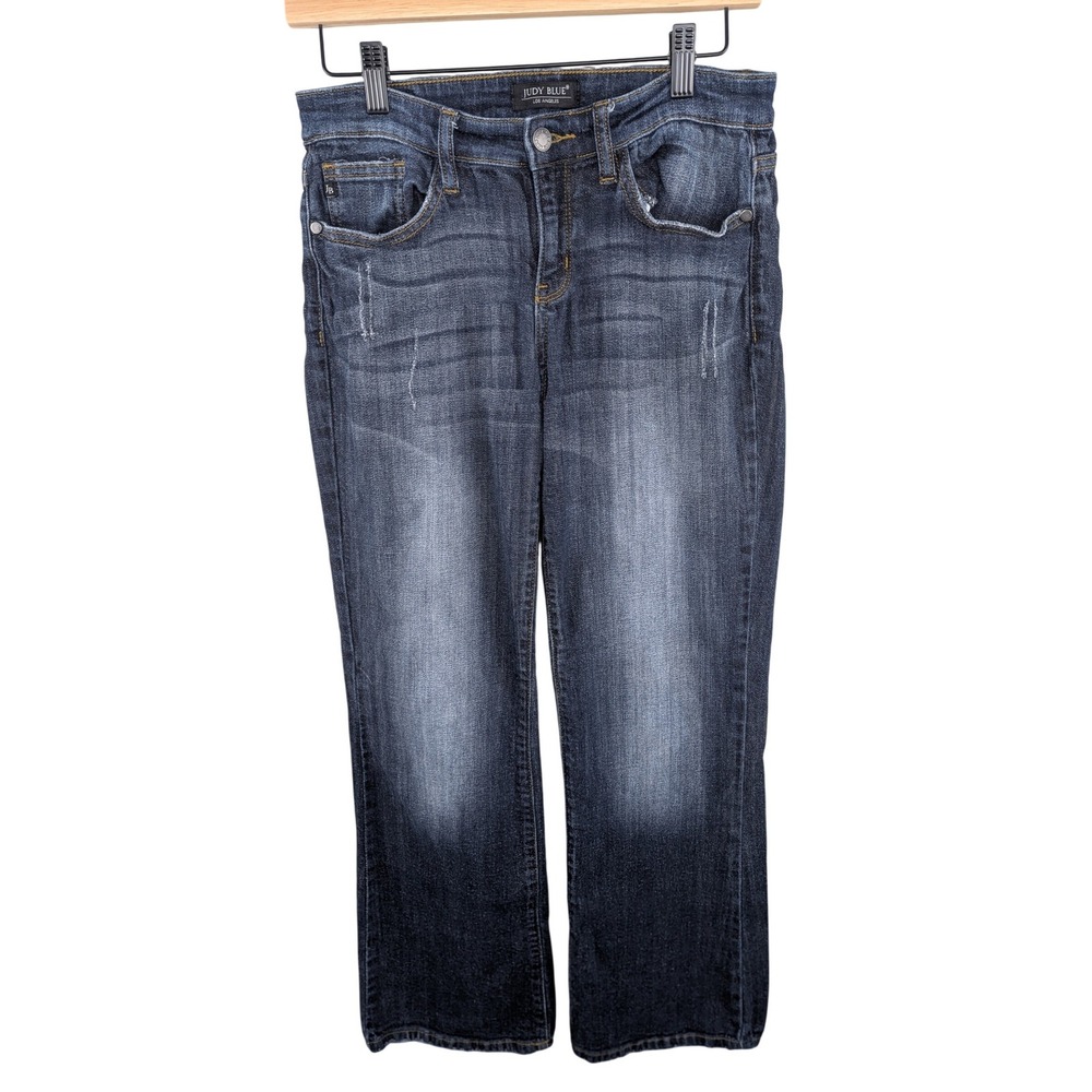 Judy‎ Blue Women Jeans Size 9 28x28 Bootcut Leg Dark Wash Distressed Denim